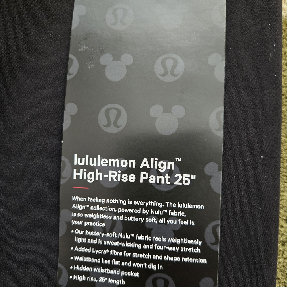 NWT Disney x Lululemon *Align High-Rise Pant 25" Size 2 Black  W5GK8S - Picture 8 of 8